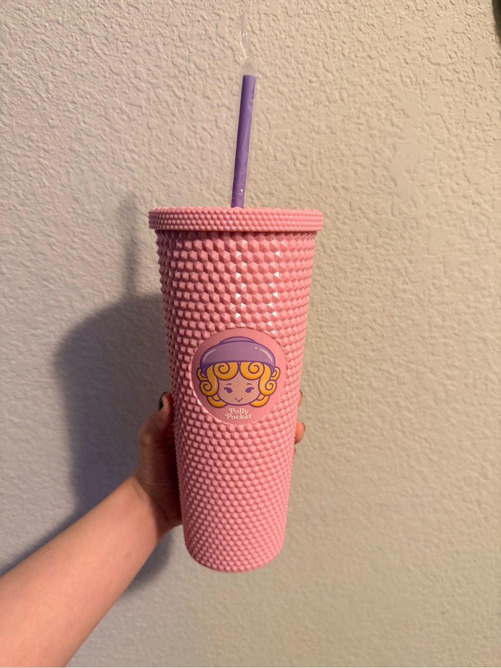Polly Pocket Pink Studded Tumbler with Purple Straw Brand New